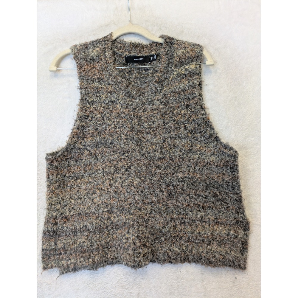 Vero Moda Sweater Vest Women's Medium Brown Marled‎ Bouclé Sleeveless